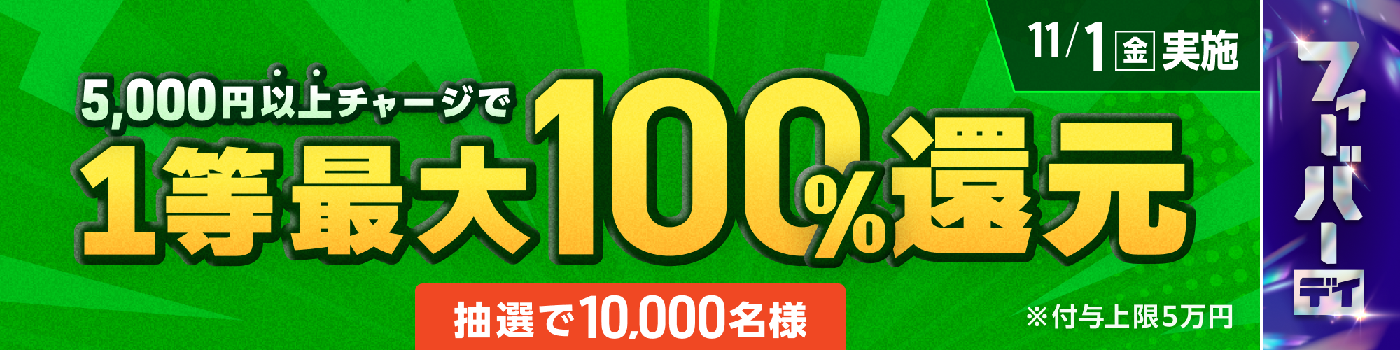 【抽選で10,000名様】11月1日（金）は1等最大100%チャージ還元