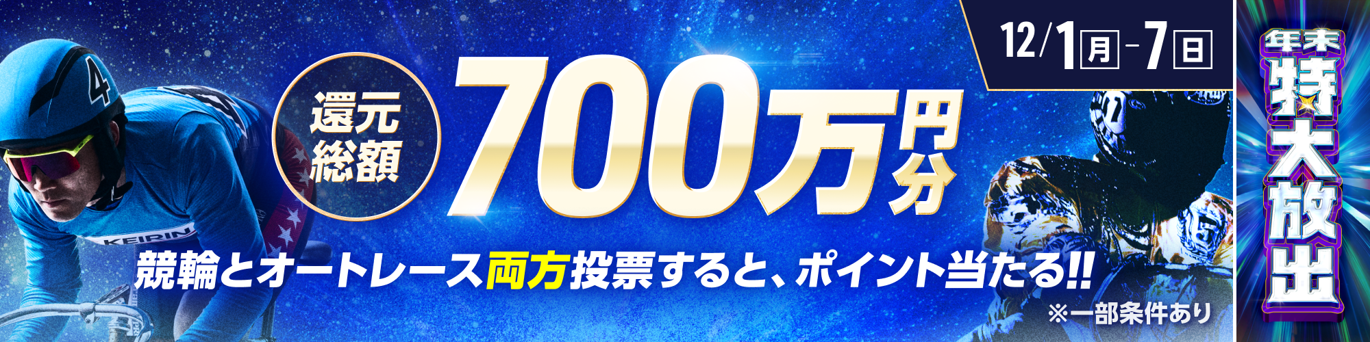 【7日間毎日実施!!】還元総額700万!! 競輪×オートレース投票キャンペーン