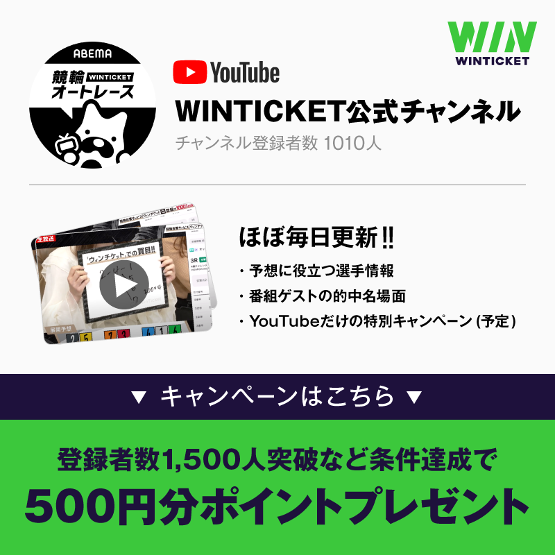 WINTICKET 公式YouTube チャンネル登録キャンペーン告知画像