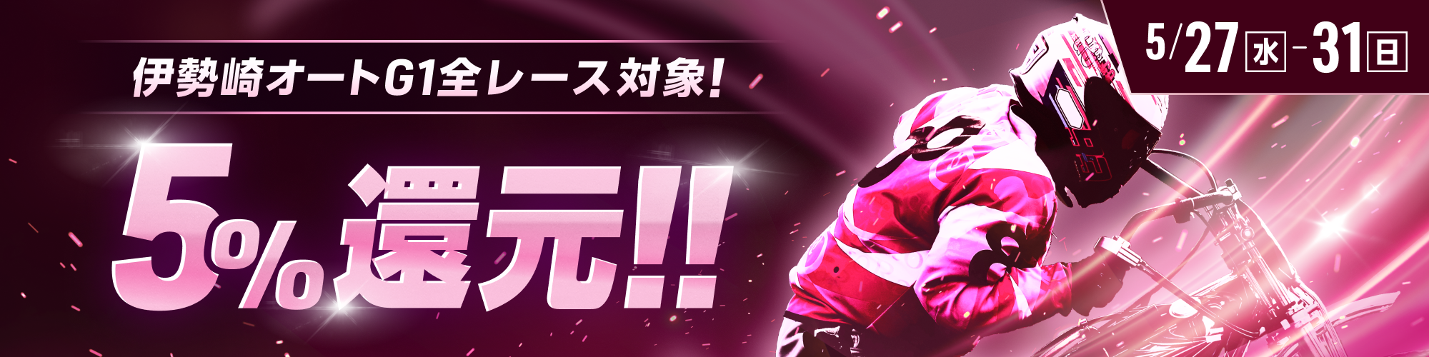 【伊勢崎オートG1対象】全レースで5%還元！