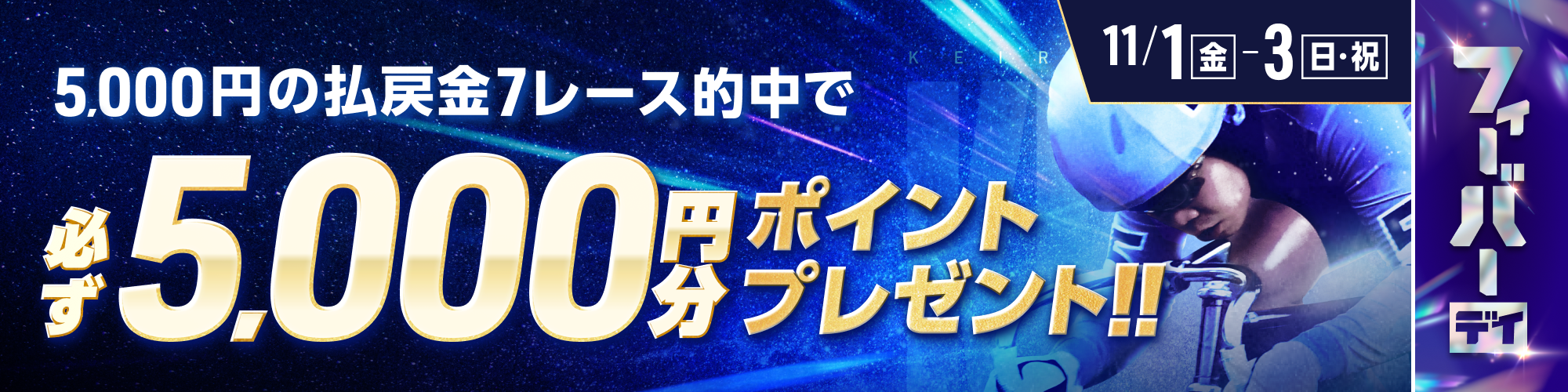 【5,000pt確定】5,000円の払戻金を7レース的中で必ずポイントゲット!!