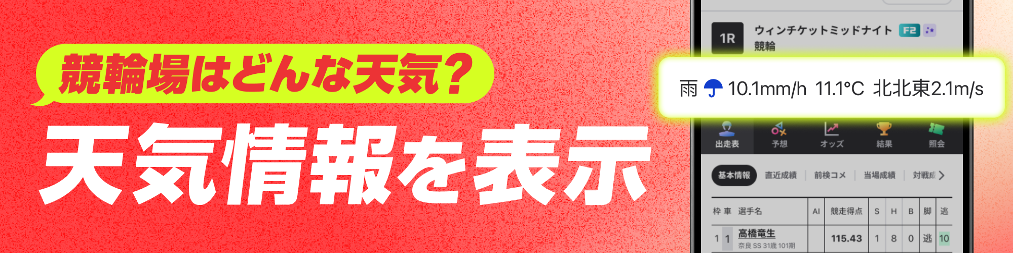 レース詳細で、天気情報が確認できるようになりました