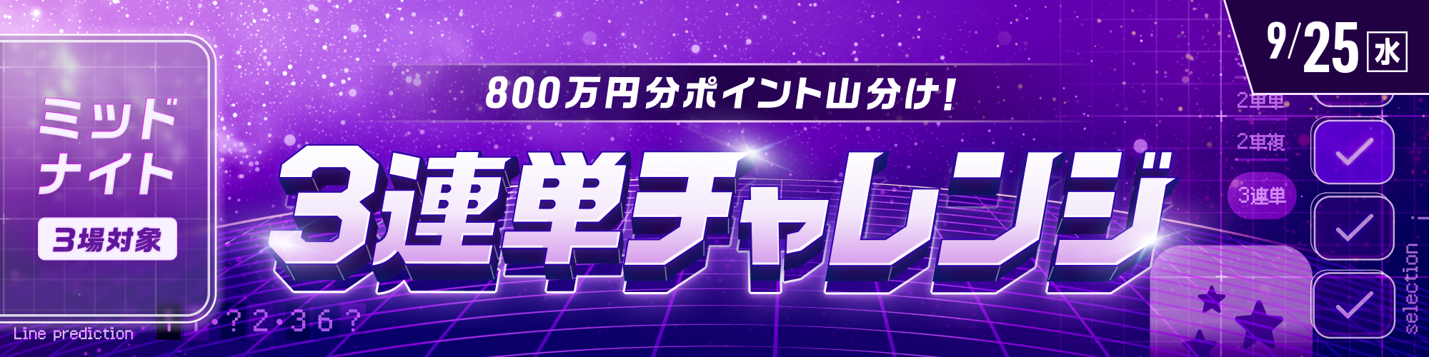 【同日開催】800万山分け!! ミッドナイト競輪対象 3連単チャレンジ