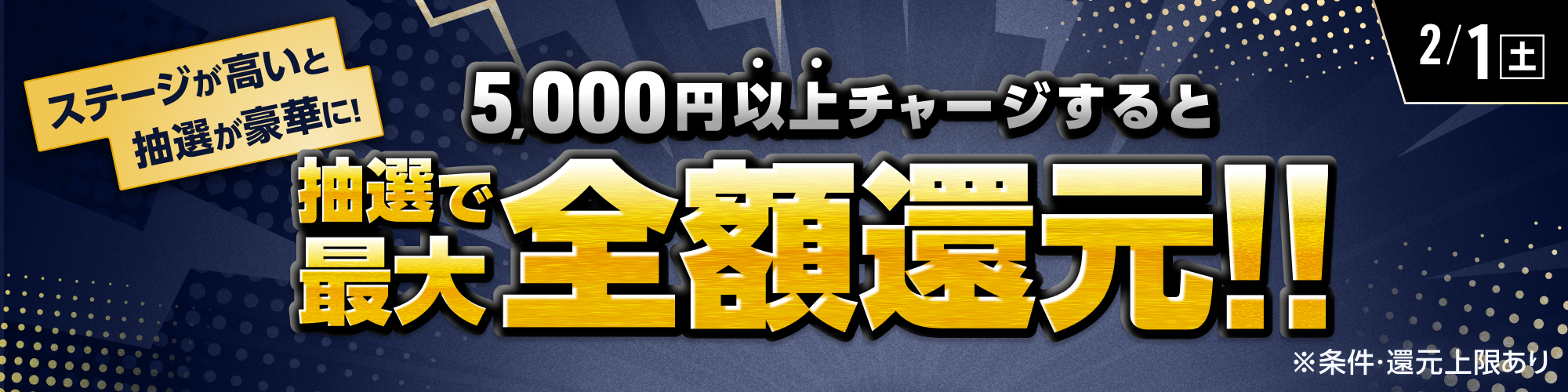 高ステージほど賞品が豪華に！2月1日（土）はチャージ額を還元！