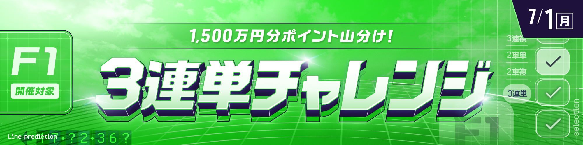 【1500万山分け!!】F1開催対象 3連単チャレンジ