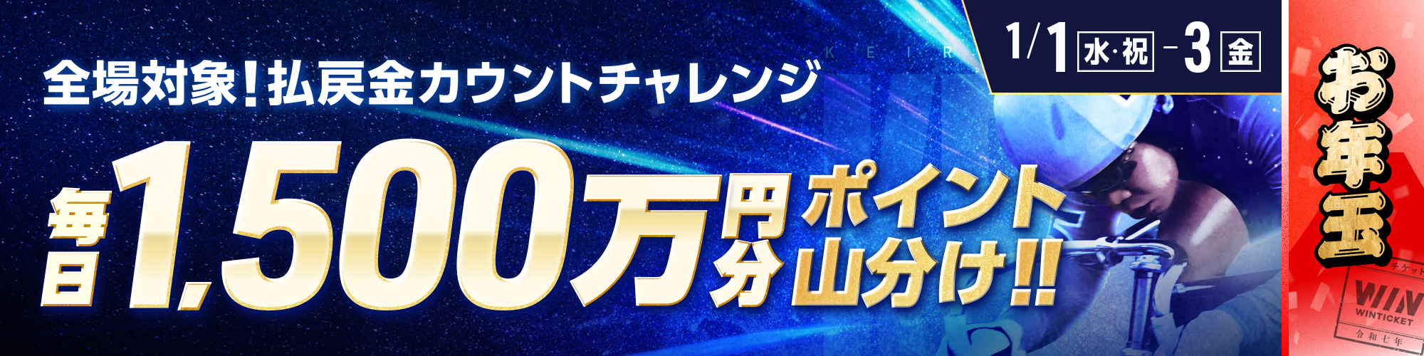 【お年玉】三が日は、全場対象で毎日1,500万山分け！