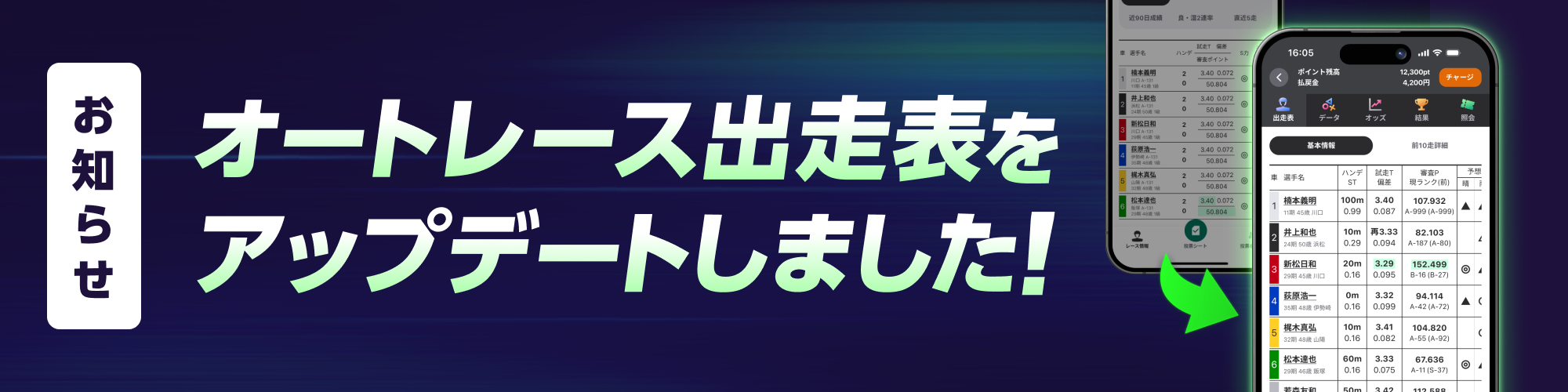 オートレース出走表がアップデート！